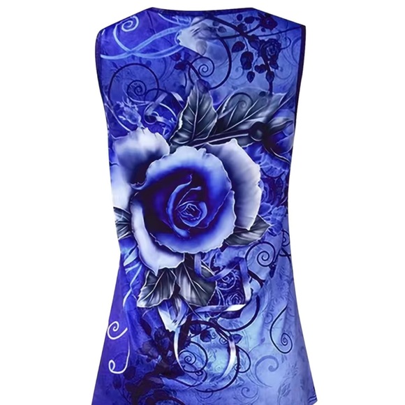 🔴 CLEARANCE 🏷️ NWT 💙 ROYAL BLUE/BLACK ROSE ZIPPER TANK TOP BLOUSE Women’s 4X 20 - Picture 6 of 9